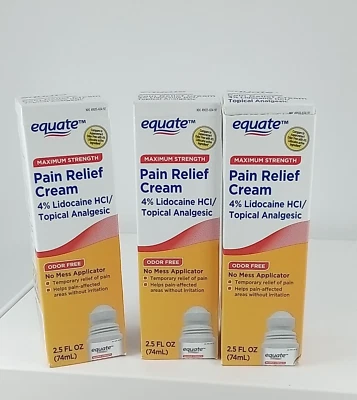 3 PK Equate Max Strength 4% Pain Relieving Cream No Irritation No Burning 2.7 Oz - Image 1 of 4