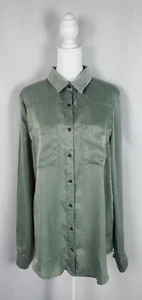 Umgee Top Womens Large Green Satin Blouse Relaxed Fit Boho Minimalist Chic - Picture 1 of 12