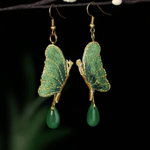 Jade Schmetterling Ohrringe Schmuck Tropfen Naturstein Damen Edelsteine 925 Silber - Bild 1 von 7