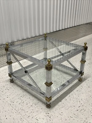 Vtg. Mid Century Maison Jansen Square Chrome Brass Glass X-Base Side End Table - Image 1 of 4