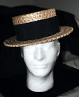 Vintage 1920s -1930s Cosmopolitan Straw Boater Hat Black Ribbon Made In Italy 