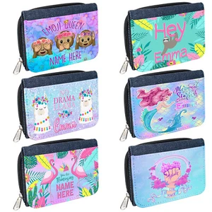 Personalised Girls Purse Pretty Denim Womens Coin ID Wallet School Birthday Gift - Picture 1 of 38