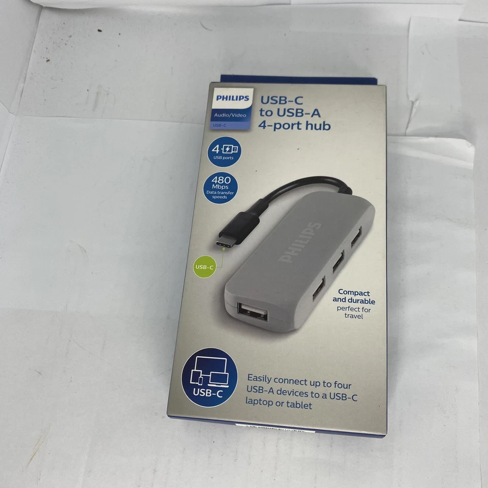 Philips DLK9320C/27 USB-C To USB-A 4 Port Hub Audio/Video 480 Mbps Brand New - Image 1 of 4