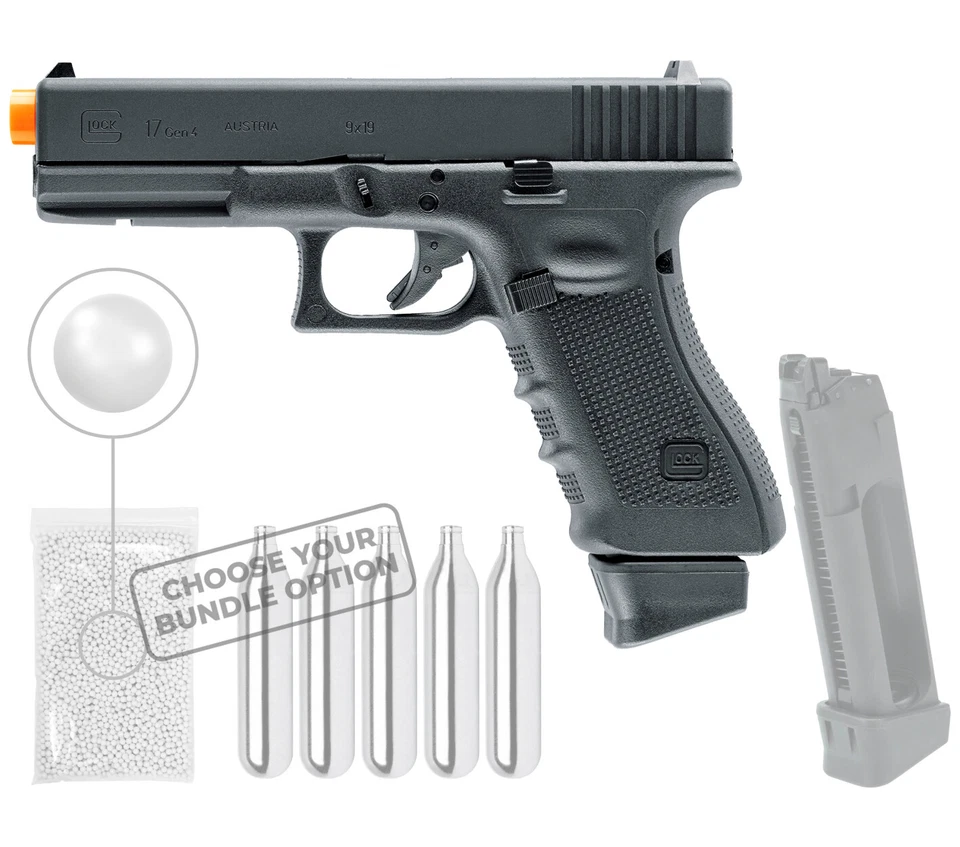 Pistola de Airsoft Umarex Glock G17 Gen 4 CO2 Blowback 6 mm con paquete Wearable4U Foto 1 de 4