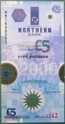 NORTHERN IRELAND 5 POUNDS COMMEMORATIVE UNC NOTE ISSUED 08.10. 1999, P203 - Image 1 of 2