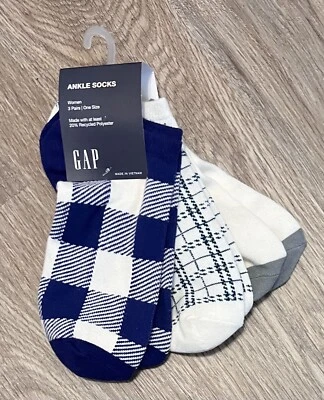 Paquete de 3 pares de calcetines tobilleros a cuadros azules GAP para mujer Foto 1 de 4