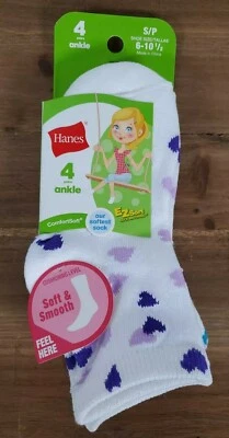Calcetines tobilleros Hanes pequeños 4pk mini púrpura rosa verde azulado CORAZONES súper suaves NUEVO Foto 1 de 4