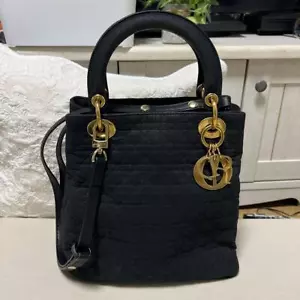 CHRISTIAN DIOR Lady Dior Cannage Nylon Small Handbag Black - Picture 1 of 7