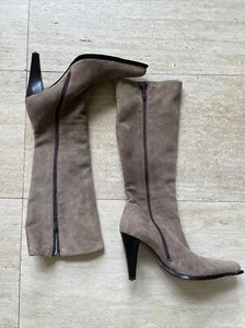 Aketohn 8232 elegante italienische Damen Wildleder Leder Kniehohe Stiefel Braun 38,5 - Bild 1 von 12