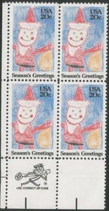 Zip Block of 4 stamps - Scott 2108 - 20 cent - Season's Greetings - 1984 - MNH - Picture 1 of 1