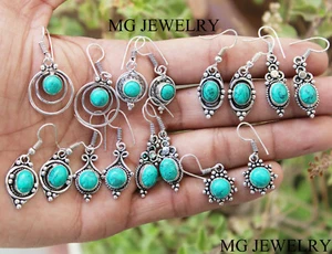 Bulk Sale !! 5 Pairs Lot Turquoise Gemstone 925 Silver Plated Earrings - Picture 1 of 3