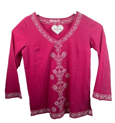 1 Damen Strand Tunika Kaftan Pink + weiße Stickerei 42 Maite Kelly Bon Prix Neu - Bild 1 von 4