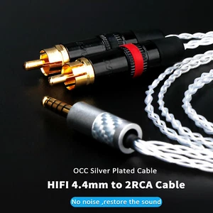4.4mm to 2RCA OCC Single Crystal Copper Silver Plated HIFI Audio Headphone Cable - Picture 1 of 13