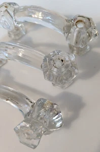 3pc lot Vintage CLEAR GLASS 4 1/4" HANDLE Cabinet Drawer Pulls Knobs 3" center - Picture 1 of 3