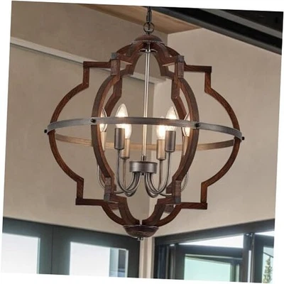 Lámpara de araña de madera de 23"" 6 luces para comedor vintage de roble rústico  Foto 1 de 4