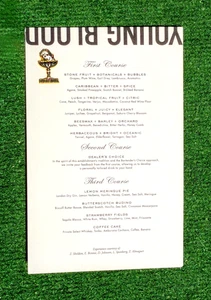Young Blood Multi-Course Bar Speakeasy Logo Branded Menu + Cocktail Pin EUC - Picture 1 of 3