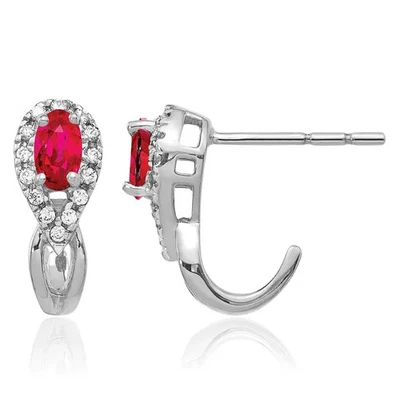 14K Solid White Gold Diamond Ruby Dangle Earrings - Image 1 of 4