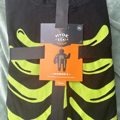 🆕 Hyde And Eek Woman's Halloween Skeleton glow in the dark 1 piece Pajama XL - Image 1 of 2