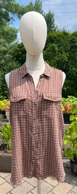 Camisa chaleco de franela a cuadros sin mangas American Eagle para mujer talla S dobladillo crudo Foto 1 de 4