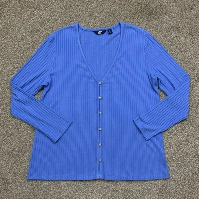 Lands End Cardigan Womens Large Blue Ribbed Button Up Lightweight Stretch Knit - Image 1 of 4
