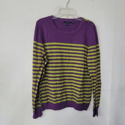 Boden Sweater Girls 14 Purple Green Striped Angora Cashmere Blend Buttons Preppy - Image 1 of 4