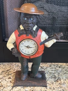 Vintage Cast iron Banjo Player Glass Eyes Clock (Clock not working) 15.5" Tall - Picture 1 of 8