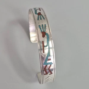 Brazalete Brazalete Nativo Americano Lawrence Baca Turquesa Coral Plata Fertilidad - Imagen 1 de 8