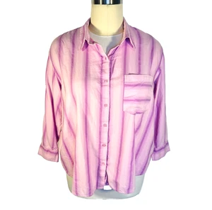 Terra & Sky - Women's 2X Blouse Oversize Button Up Shirt Purple Ombre Stripe - Picture 1 of 10