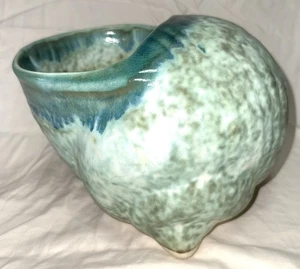 Vintage McCarty Keramik schmutzige Jade große Muschel Muschel Vase Übertopf - Bild 1 von 12