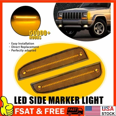 Luz de señalización lateral LED ámbar lente amarilla para Jeep Cherokee 1997-01 parachoques delantero A Foto 1 de 4