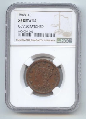 1848 Braided Hair Large Cent XF Details NGC - Image 1 of 2