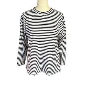 AYR black and white stripe long sleeve pullover stretchy soft top women's XS - Picture 1 of 7