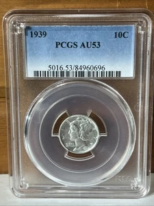 1939 MERCURY DIME 10C PCGS AU53 NO RESERVE AUCTION!!! - Picture 1 of 2