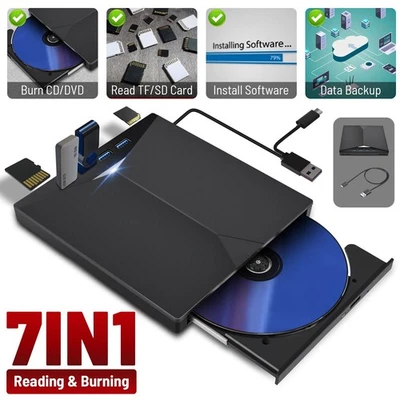 USB 3.0 Externes CD/DVD Laufwerk Brenner Player mit Type C für Laptop PC Schwarz - Bild 1 von 4