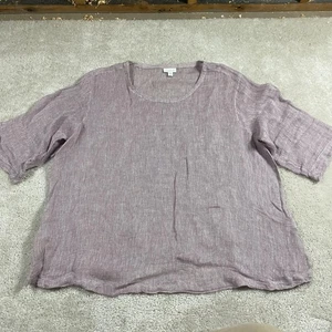 Camisa de lino Jill Pure Jill para mujer 2X púrpura texturizado cuello redondo manga corta - Imagen 1 de 8