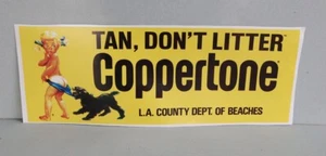 COPPERTONE Sonnencreme kein Wurf Aufkleber Aufkleber Fass Schild Strandmädchen Hund - Bild 1 von 3