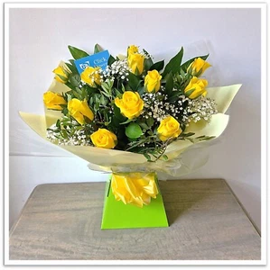 FRESH FLOWERS Delivered UK Yellow Rose Bouquet Free Flower Delivery - Picture 1 of 1