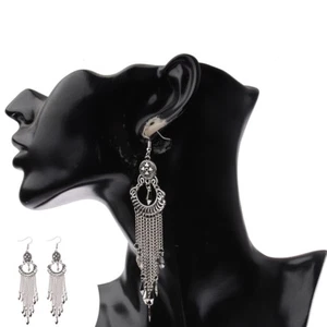 Pendientes colgantes vintage bohemios estilo bohemio boho plateados borla larga para mujer - Imagen 1 de 7