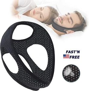 Anti Snoring Chin Strap Belt Stop Snore Device Apnea Jaw Support Sleep Black USA - Picture 1 of 14
