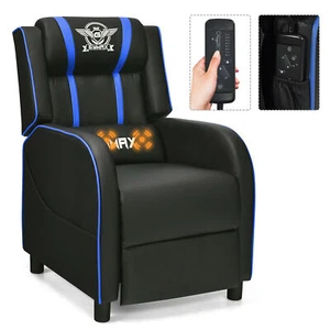 Massage Gaming Recliner Chair Racing Single Lounge Sofa Home Theater Seat Blue - Picture 1 of 10