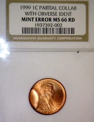 1999 ERROR NGC MS66 INDENT + Partial Collar Lincoln Cent GEM BU + Coin  NR - Image 1 of 4