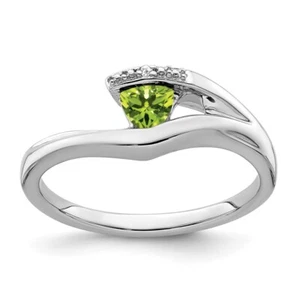 14k White Gold 0.24 Ct Trillion Peridot and Diamond Engagement Ring Size 7 - Picture 1 of 5