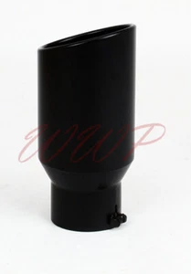 Stainless Steel Black Angle Cut Roll End Exhaust Tip 4"Inlet 7"Outlet 15"Length - Picture 1 of 2