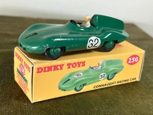 Dinky Toys #236 Connaught racing car green ridged hubs VG in replica box - Picture 1 of 8