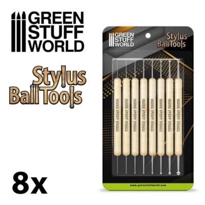 GREEN STUFF WORLD Set 8x Herramientas STYLUS - Bolas Burnishers para Esculpir y Modelar