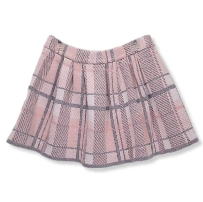 Saia suéter 6X feminina sem marca xadrez rosa curta plissada elástica cintura puxar - Imagem 1 de 4