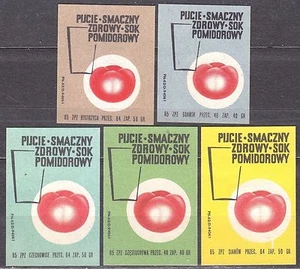 POLAND 1965 Matchbox Label Z#618 set, Drink, tasty, healthy, tomato juice. - Imagen 1 de 1