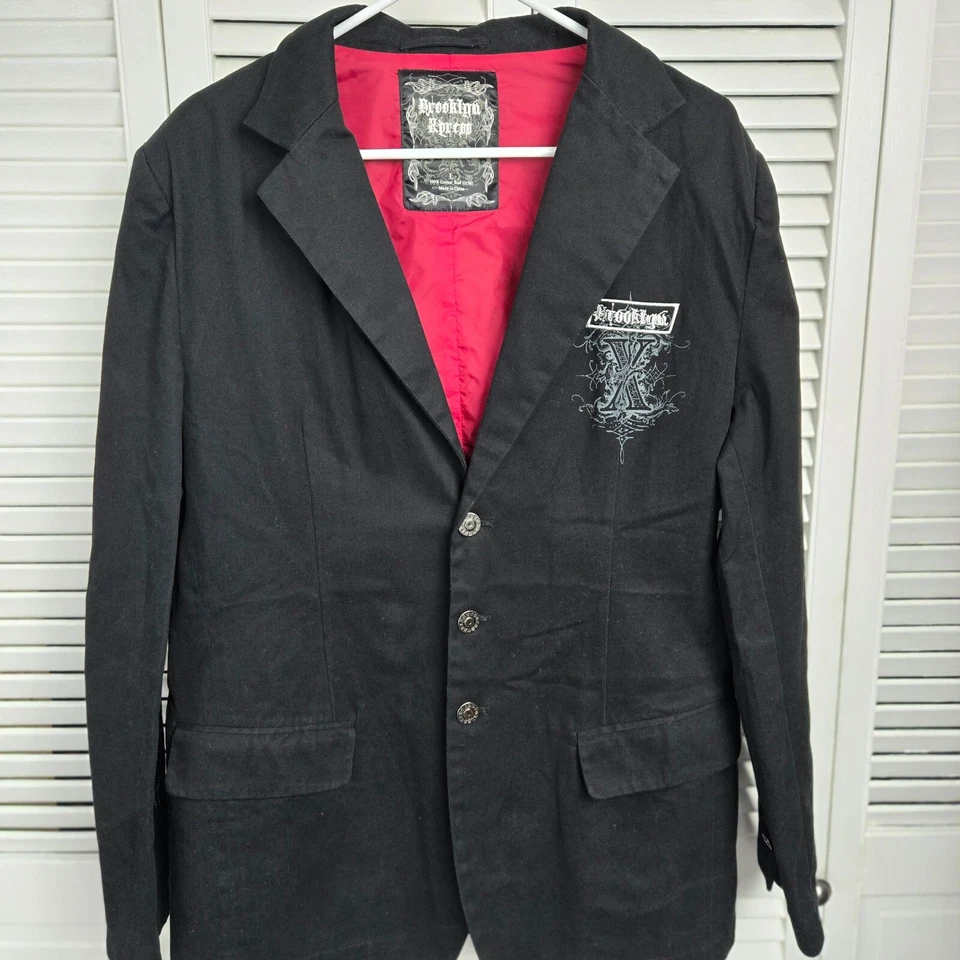 Brooklyn Express Y2K Black Blazer Jacket Lion Embroidered L Cotton Streetwear - Image 1 of 4