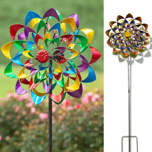 98cm Flower Wind Spinners Vertical Metal Sculptures Stake Yard Lawn Garden Decor