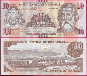HONDURAS 10 LEMPIRAS 2012 UNC JOSE TRINIDADE CABANAS AT RIGHT,CITY UUNIVERSITY,V - Picture 1 of 1